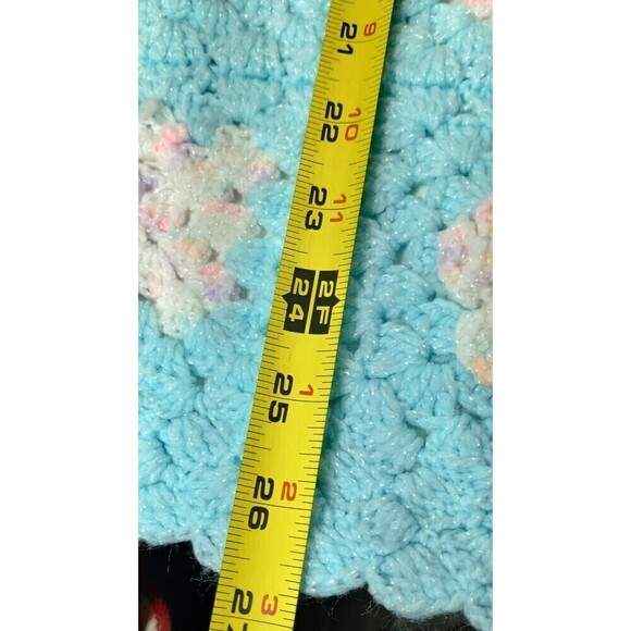 Hand Made 3D Floral Granny Square LtBlue and White With a little Sparkle Blanket - Picture 3 of 6